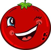 Winking tomato ,illustration, vector on white background