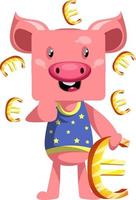 Pig with euro sign, illustration, vector on white background.