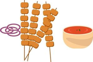 Tasty satay ,illustration, vector on white background.