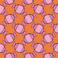caramelo rosa, patrón sin costuras sobre fondo naranja. vector