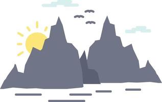 Mountain hill landscape nature sun Flat Color Icon Vector