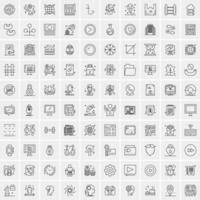 paquete de 100 iconos de líneas universales para móviles y web vector