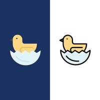 Duck Egg Easter  Icons Flat and Line Filled Icon Set Vector Blue Background