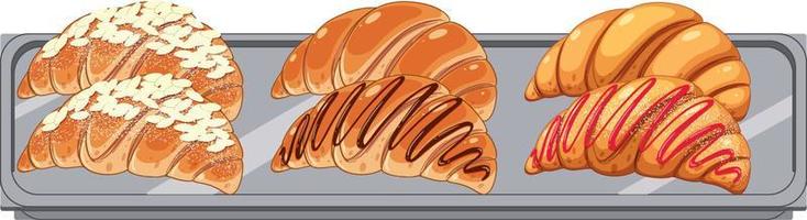 croissant diferente en una bandeja aislada vector