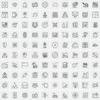 paquete de 100 iconos de líneas universales para móviles y web vector