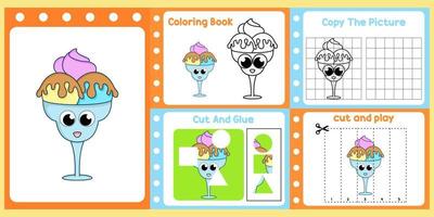 worksheets pack for kids with ice cream vector. children's study book vector