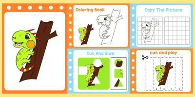 worksheets pack for kids with iguana vector. children's study book vector