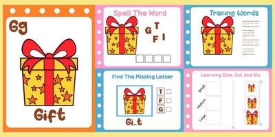 worksheets pack for kids with gift vector. children's study book vector