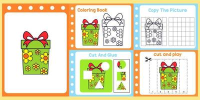 worksheets pack for kids with gift vector. children's study book vector