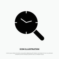 vector de icono de glifo sólido de reloj de reloj de investigación de búsqueda