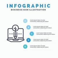 contenido orgánico icono de línea digital de contenido orgánico con fondo de infografía de presentación de 5 pasos vector