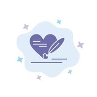 pluma amor corazón boda icono azul sobre fondo de nube abstracta vector