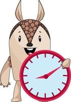 Armadillo with clock, illustration, vector on white background.