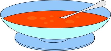 Tazón de sopa de tomate, ilustración, vector sobre fondo blanco.