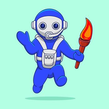 cute character, astronaut illustration, astronaut and torch element, suitable for the needs of social media post elements, flayers, children's books and etc... vector