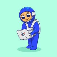 lindo personaje, ilustración de astronauta, astronauta jugando computadora, adecuado para las necesidades de los elementos de las redes sociales, publicación, flayer, libro infantil, etc. vector