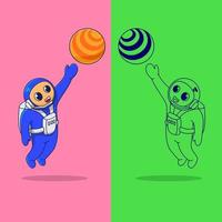 vector illustration of astronaut, astronaut playing planet ball,