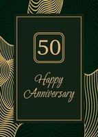 Happy birthday anniversary modern wave curve abstract presentation. Lines layer background. Abstract decoration, pattern, green and luxury gold gradients, vector illustration. Dark backdrop.