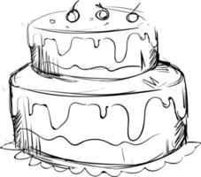 Drawing of a birthday cake, illustration, vector on white background.