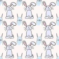 Bunnies pattern, illustration, vector on white background.