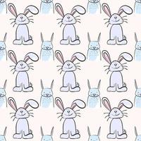 Bunnies pattern, illustration, vector on white background.