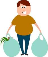Man with groceries, illustration, vector on white background.