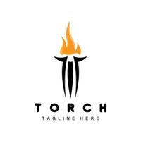 logotipo de antorcha, diseño de fuego, logotipo de carta, icono de marca de producto vector