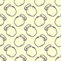 Glass jar, seamless pattern on light beige background. vector