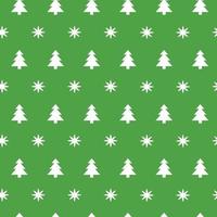 Green Christmas seamless pattern with small snowflakes, snow, Christmas trees. New Year background for wallpaper, fabric, textile, packaging gift design. Winter template, banner, print. Vector