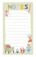 Notes list template. Vector illustration in winter design for planner. Cute and trendy.