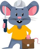 Mouse with tools, illustration, vector on white background.