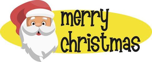 Yellow elipse with Santas head and Merry Christmass text vector illustration on a white background