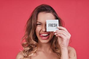 Woman with sticky note message photo