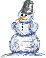 Snowman sketch, illustration, vector on white background.