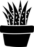 Seven black cactuses in one black pot, illustration, vector on white background.