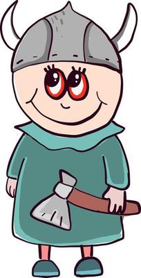 Viking with big ax, illustration, vector on white background