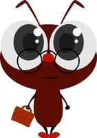 Ant with briefcase, illustration, vector on white background.