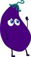 Sad purple eggplant, illustration, vector on white background.