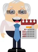 Old man with calendar, illustration, vector on white background.