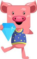 Pig with diamond, illustration, vector on white background.