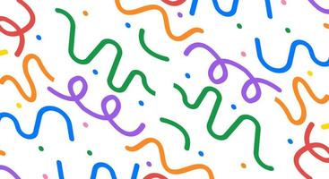 Fun Colorful Line Doodle Seamless Pattern Minimalist Style Art Background for Children with Basic Shapes. Simple Childish Scribble Backdrop vector