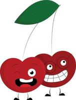 Two red crazy cherries, vector or color illustration.