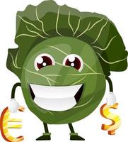 Cabbage is holding dollar and euro sign, illustration, vector on white background.