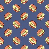 Vegan burger , seamless pattern on a blue background. vector