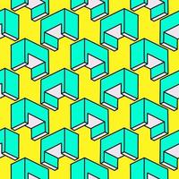 Isometric desks ,seamless pattern on yellow background. vector