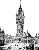 Clock Tower, top of another ,  vintage engraving. vector