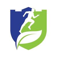 Green leaf runner logo concept design. Physiotherapy treatment concept vector design.