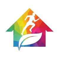 Green leaf runner logo concept design. Physiotherapy treatment concept vector design.