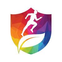 Green leaf runner logo concept design. Physiotherapy treatment concept vector design.