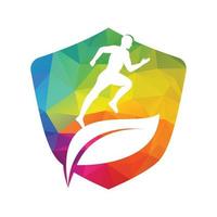 Green leaf runner logo concept design. Physiotherapy treatment concept vector design.